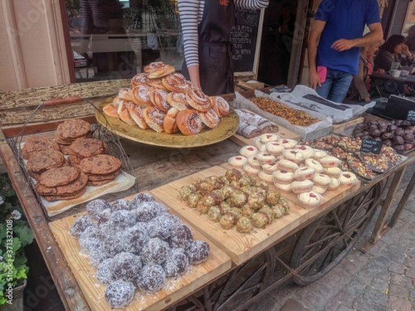 Fototapeta Gothenburg, Sweden - June 18 2019: the view of shops in the old Haga district on June 18 2019 in Gothenburg, Sweden.