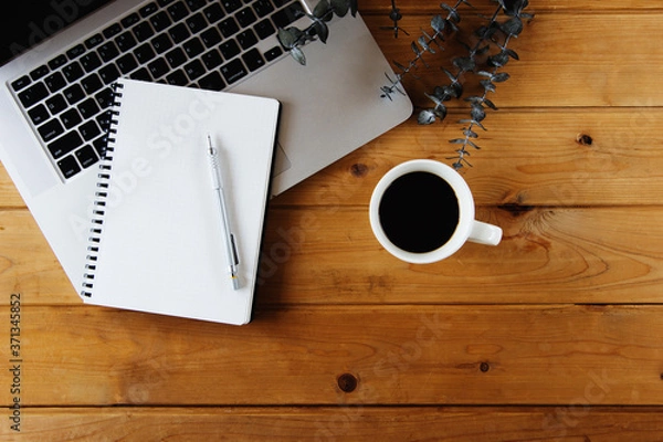 Obraz ワークスペースイメージ　パソコン　木目背景