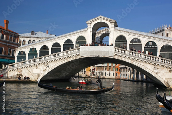 Obraz Venice, Ponte Rialto bridge with gondola