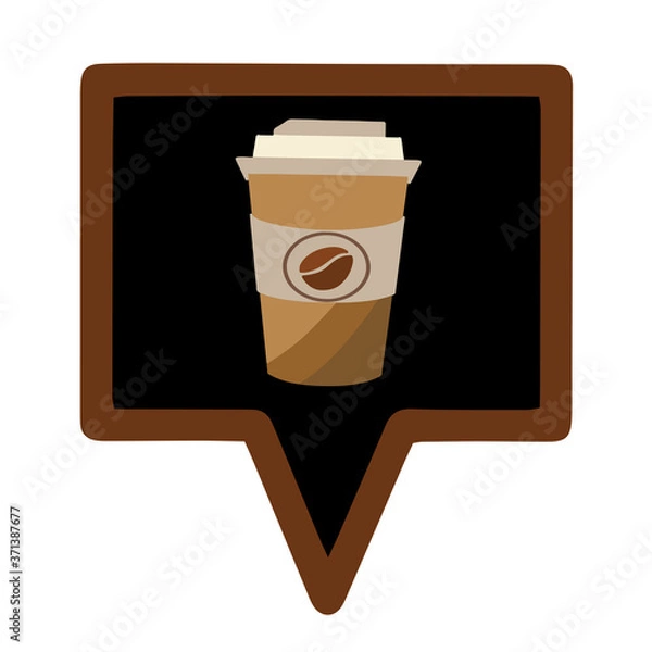 Fototapeta Cup of coffee to take away . Coffee mug in a speech square bubble. Vector flat illustration. Coffee icon.