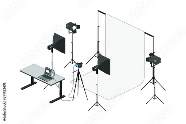 Fototapeta Photo studio with tools for professional production.