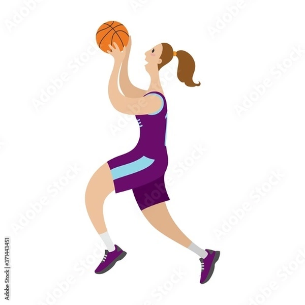 Obraz Young female basketball player on a white background. Vector illustration