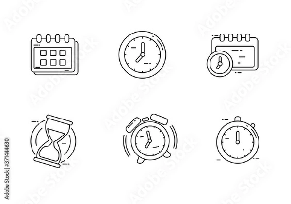 Fototapeta Set of date and time icon collection draw in linear style isolated on white background. Date and time concept vector illustration 