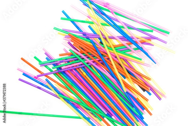 Obraz multi colored straws abstract isolated on white top view horizontal