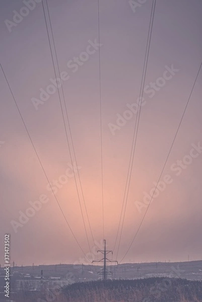 Obraz high voltage power line in sunset