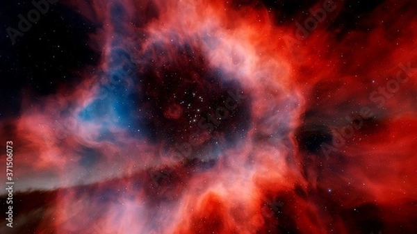Obraz red nebula, red galaxy background, red space, abstract red background 3d render