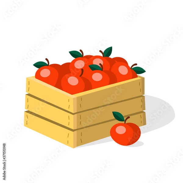 Obraz Crate full of red apples. Cartoon vector illustration isolated on white background.