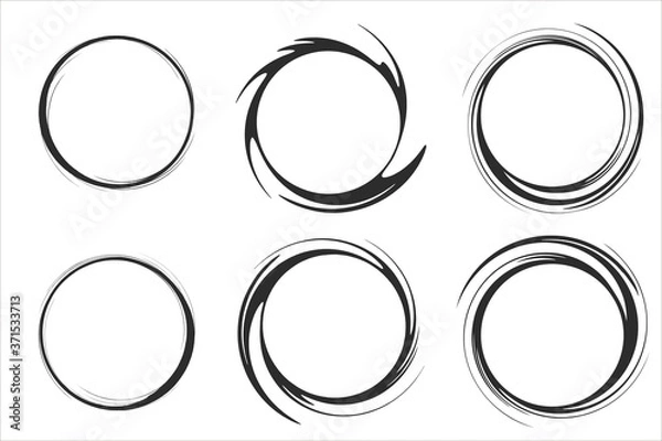 Obraz Creative vector illustration of hand drawning circle line sketch set isolated on transparent background. Art design round circular scribble doodle. Abstract graphic element for message note mark