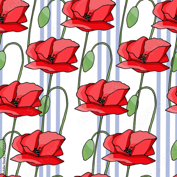 Obraz Vintage poppy seamless pattern, great design for any purpose. Doodle style texture. Geometric floral background. Fabric wallpaper with print texture.
