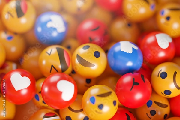 Fototapeta Emoji Icons With Facial Expressions. Social Media Concept Background 3D Rendering