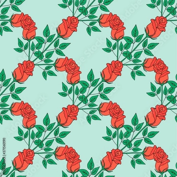 Obraz Valentines day seamless pattern roses and hearts. romantic seamless pattern with red hearts on a color background by day of wedding or valentines day