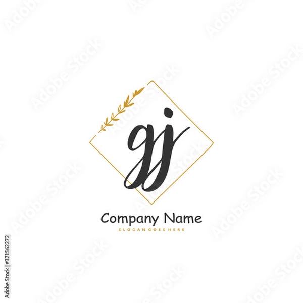 Fototapeta G J GJ Initial handwriting and signature logo design with circle. Beautiful design handwritten logo for fashion, team, wedding, luxury logo.