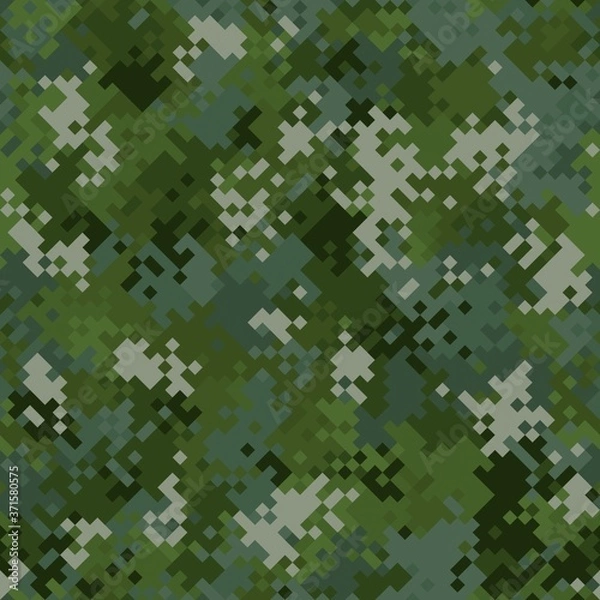 Fototapeta Seamless digital woodland pixel camo texture vector for army textile print