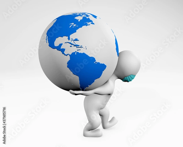 Obraz Man with mask wearing the burden of the planet 3d rendering