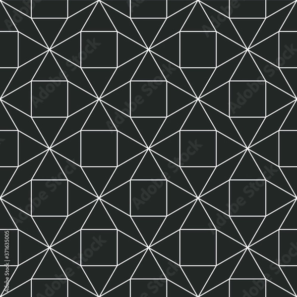 Fototapeta Tessellated repeating mathematical pattern of connected outlines of shapes on a dark gray background, geometric vector illustration