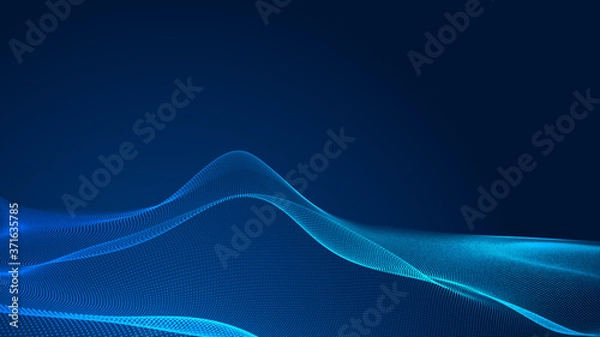 Fototapeta Dot blue wave light screen gradient texture background. Abstract  technology big data digital background. 3d rendering.