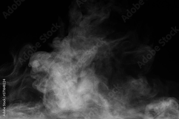 Obraz Blur white water vapour on isolated black background. Abstract of steam with copy space. Steam flow. Smoke on white background.