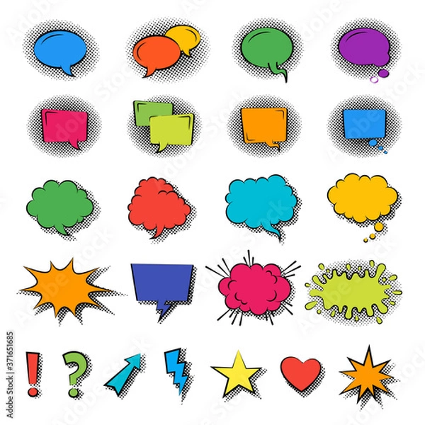Fototapeta Speech cartoon bubbles in pop art style on abstract background vector flat design