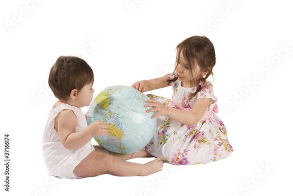 Obraz girls with a globe