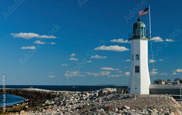 Fototapeta Scituate Harbor Lighthouse on Rocky Breakwater in Massachusetts