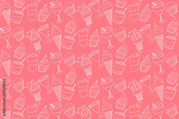 Fototapeta Desserts  lineart doodle seamless pattern isolated on pink  background