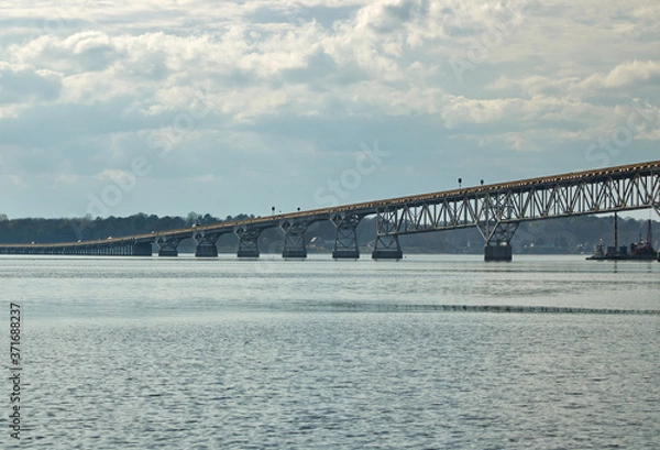 Fototapeta View of the Governor Harry W. Nice Memorial/Senator Thomas "Mac" Middleton Bridge (301 Bridge) from the Potomac River, bridge connects Dahlgren Virginia and Newburg Maryland. 