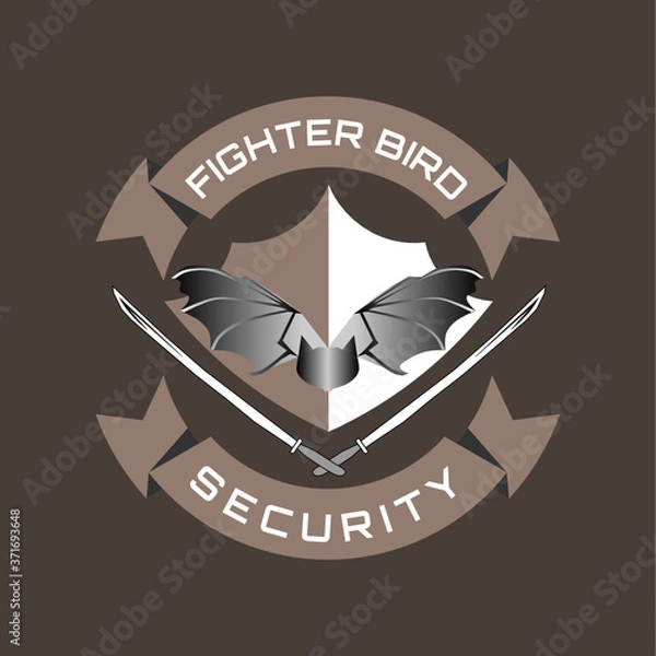 Fototapeta Vector logo of an owl with a dark sword and shield.