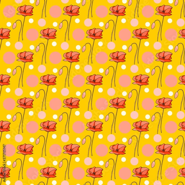 Obraz Poppies stripped seamless pattern. Abstract poppy seamless pattern for textile design. Floral seamless vector pattern. Graphic modern pattern. Vector illustration background. Vector design print