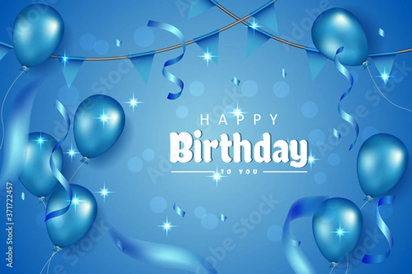 Fototapeta blue Birthday background with realistic balloons Premium Vector