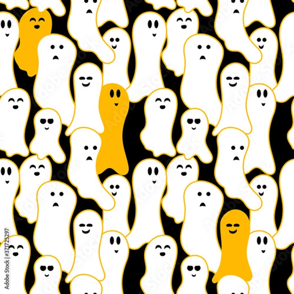 Obraz Cute hand drawn ghosts. Seamless pattern. Background for fabric, paper, and other surfaces