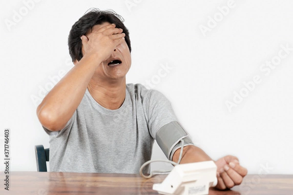 Obraz 血圧測定の結果に落胆する中年男性