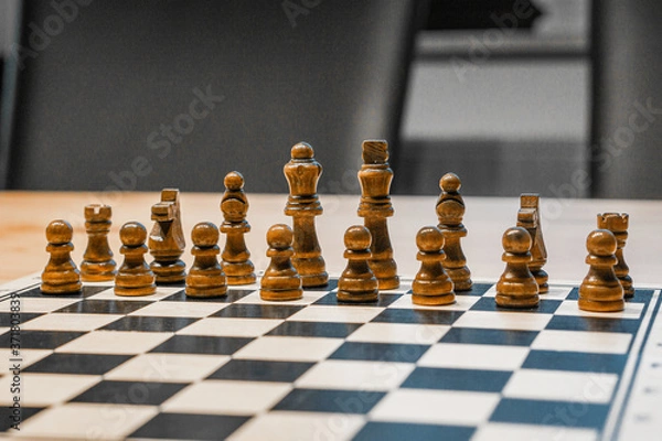 Fototapeta black and white chessboard with chessmen (game)