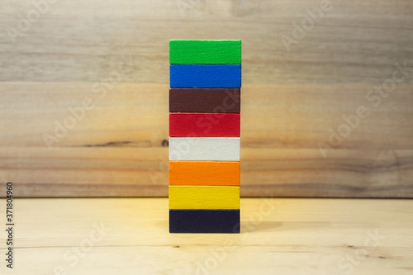 Fototapeta colorful building or architecture out of wooden toy blocks