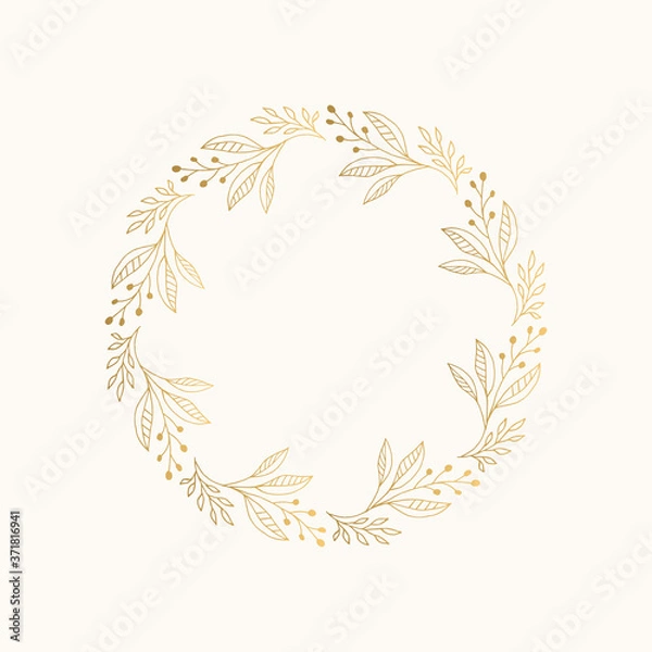 Obraz Golden Christmas wreath with nature design elements. Vector isolated illustration.