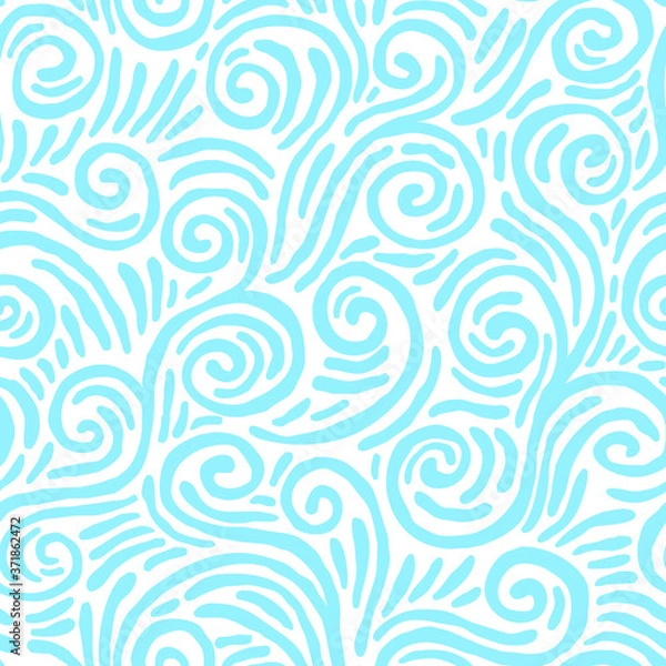 Fototapeta Seamless pattern of blue swirling waves. Design for backdrops with sea, rivers or water texture. Repeating texture. Figure for textiles. Surface design.