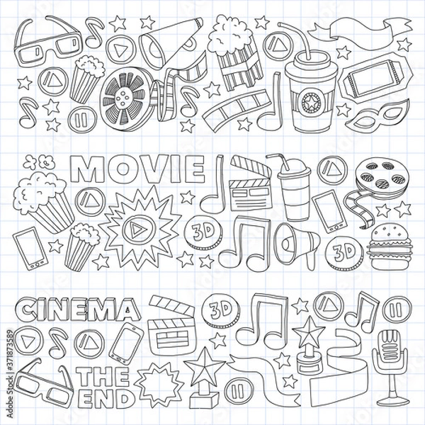 Fototapeta Cinema, movie. Vector film symbols and objects