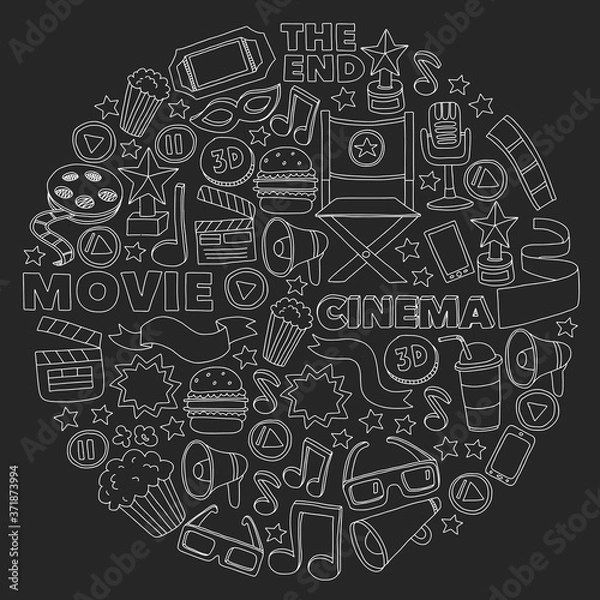 Fototapeta Cinema, movie. Vector film symbols and objects