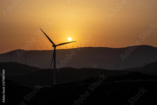 Obraz sunset with wind turbines