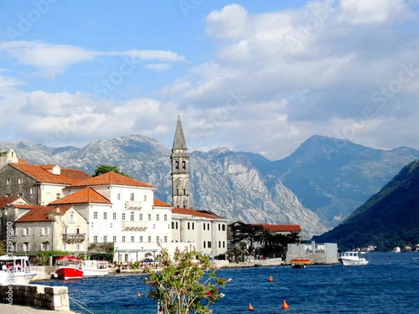 Fototapeta Perast old town central in Perast, Montenegro. Perast is an old town on the Bay of Kotor in Montenegro.