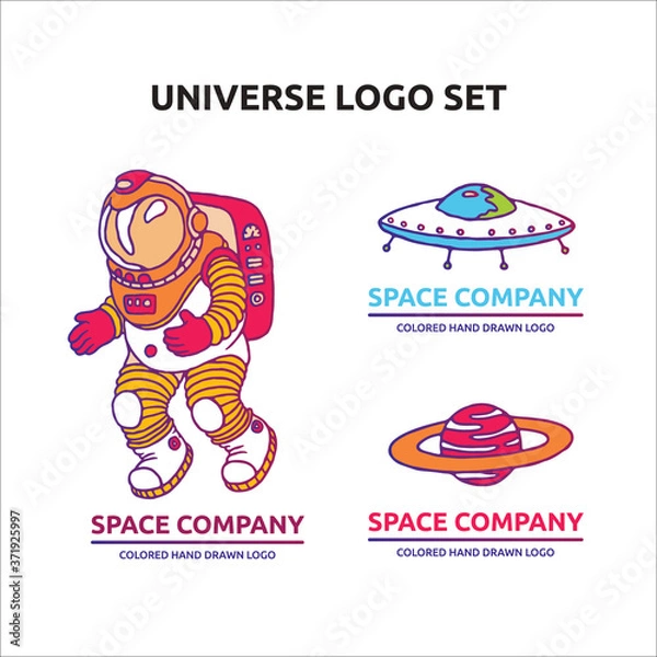 Fototapeta Set of galaxy cosmic elements astronaut, spaceship, planet univerce vector cartoon illustration space cosmos