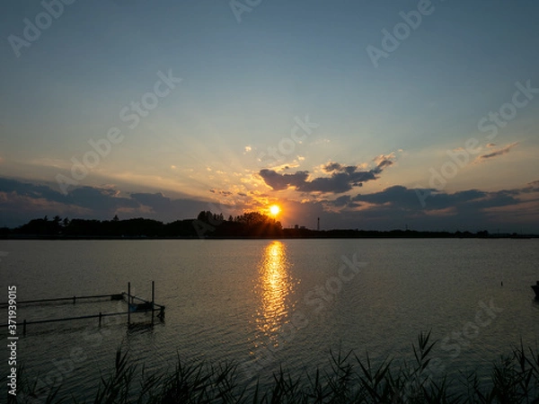 Fototapeta 伊佐沼の夕陽