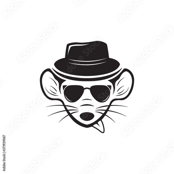 Fototapeta rat head logo vector wearing hat with out tongue which is easy to edit and use