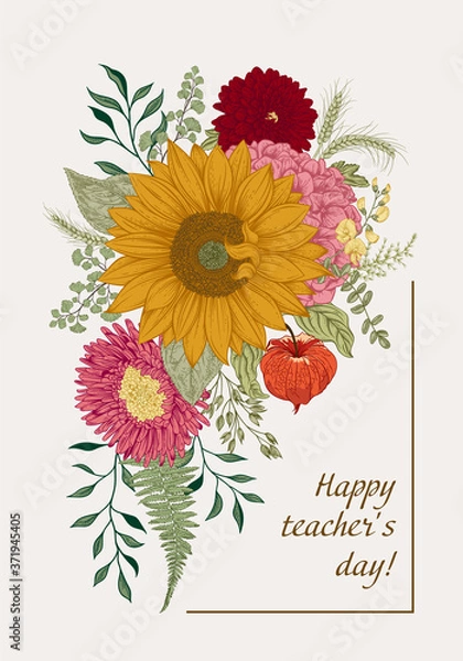 Obraz Autumn bouquet of flowers. Teacher's day. Vector illustration.