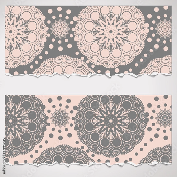 Fototapeta Set of vintage frame templates with flowers, vector illustration