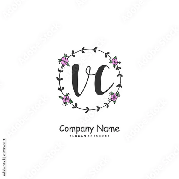 Fototapeta V C VC Initial handwriting and signature logo design with circle. Beautiful design handwritten logo for fashion, team, wedding, luxury logo.
