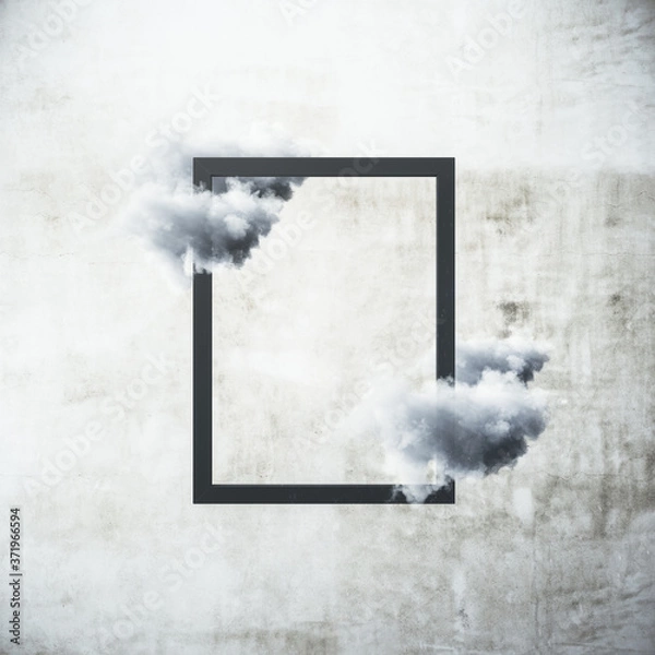 Fototapeta Blank photo frame on concrete interior wall background