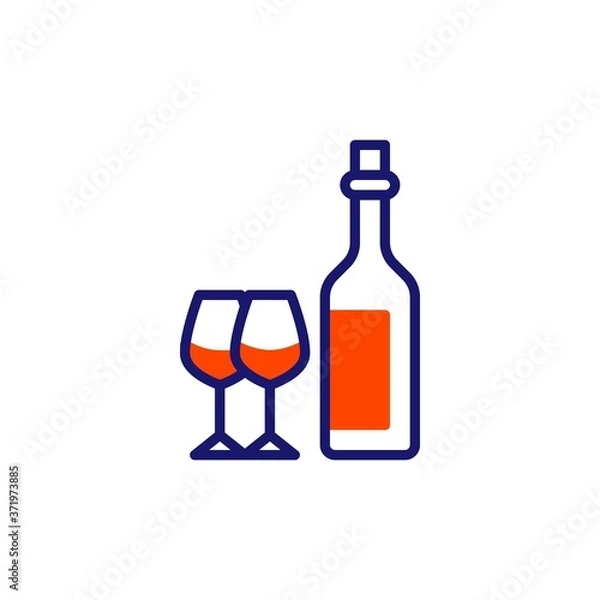 Fototapeta Bottle of wine and glass line icon. linear style sign for mobile concept and web design. Wineglases and Wine bottle outline vector icon. Symbol, logo illustration. Vector graphics