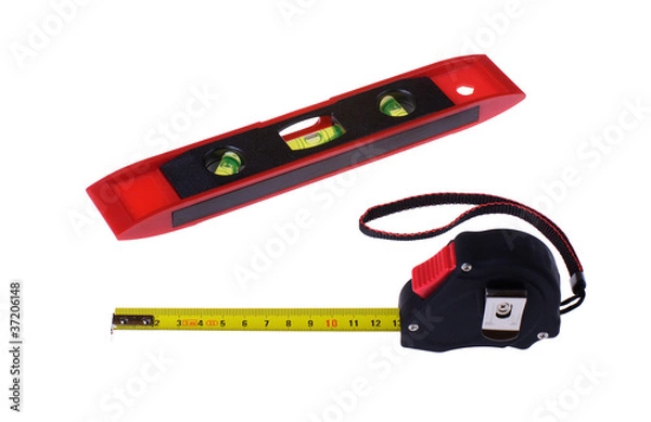 Fototapeta Tape measure and level