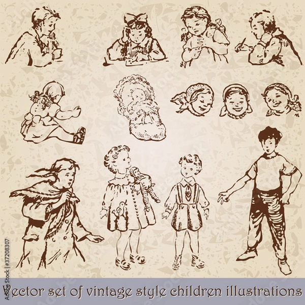 Fototapeta Set of vintage children illustration
