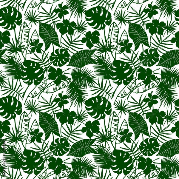 Fototapeta Seamless exotic pattern with tropical plants.